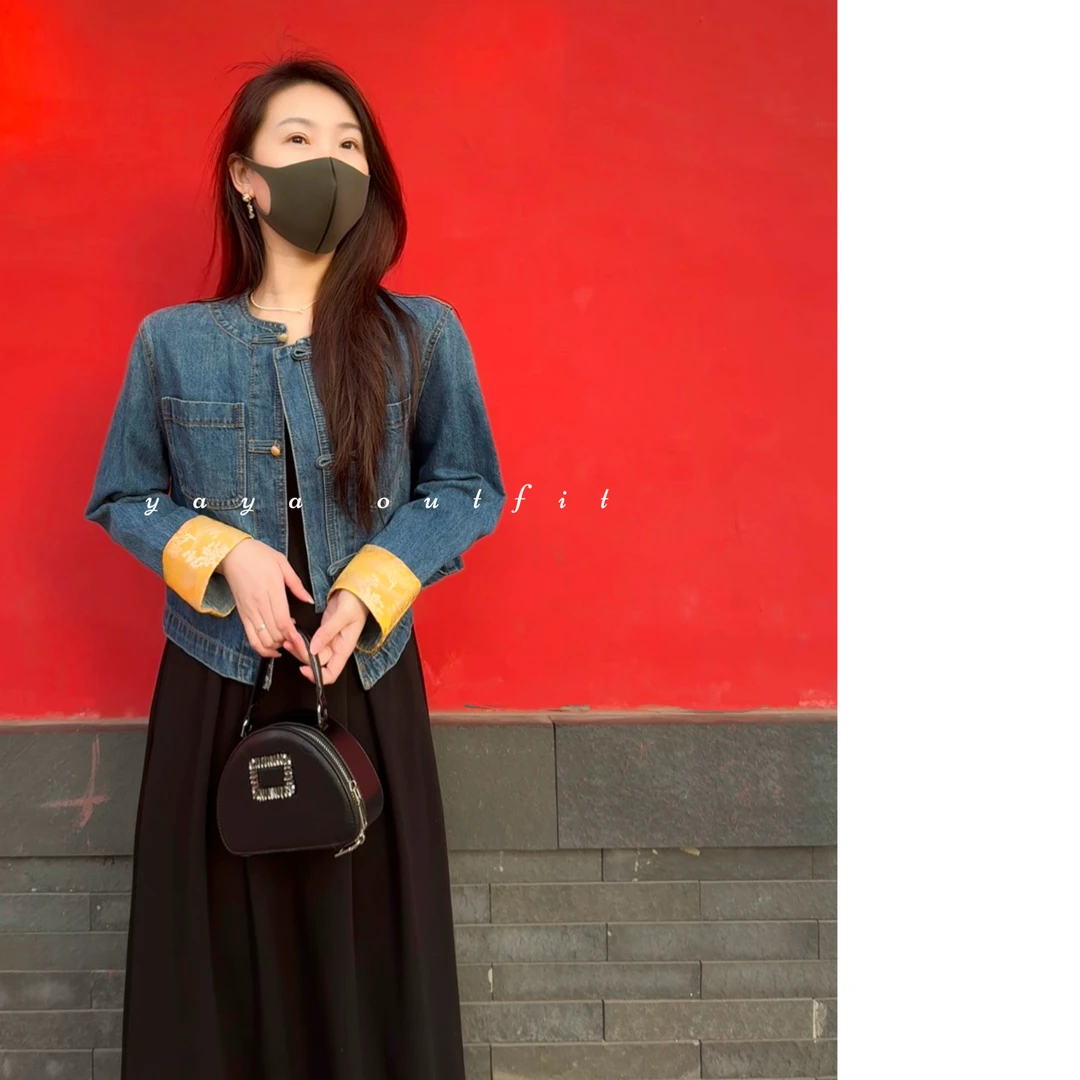 【ZENG缯】Demin丹宁系列女士国风拼袖香风新中式牛仔外套46