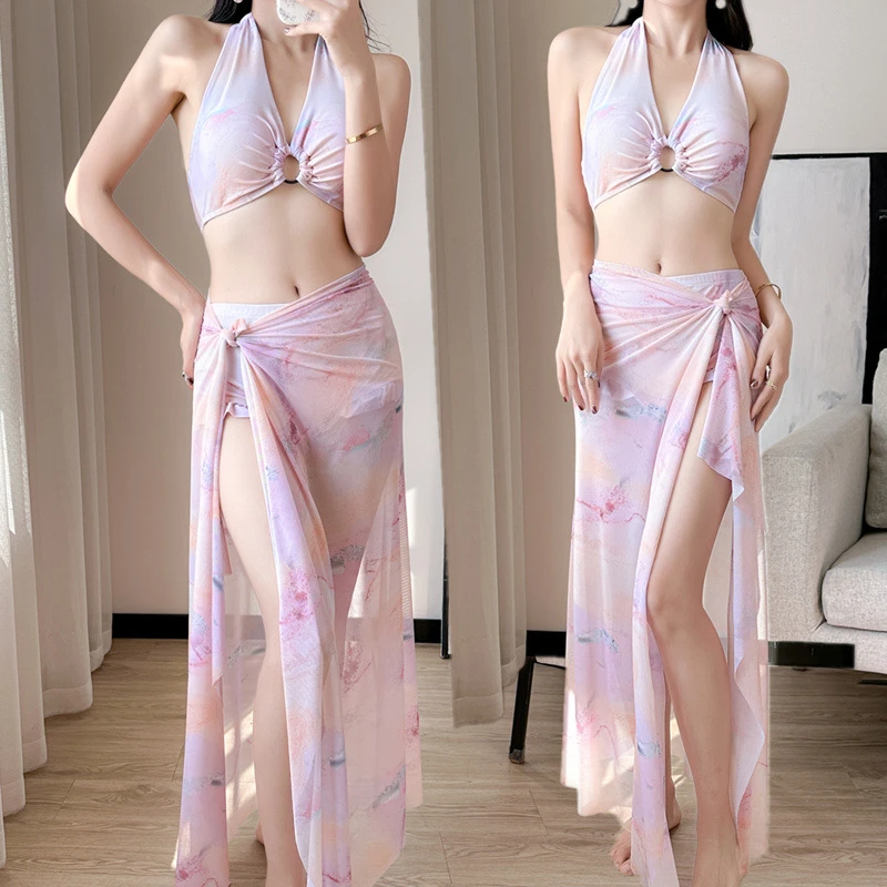 新款比基尼游泳衣女分体三件套网红高级感海边度假海滩温泉泳装
