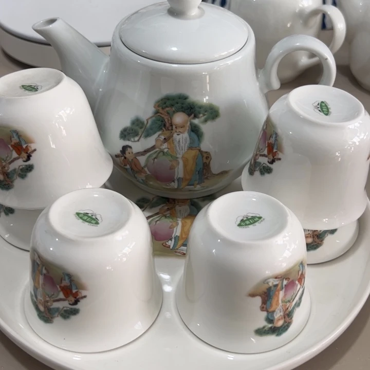 瓷片陶瓷制品寿星套壶800毫升杯150毫升➕托盘