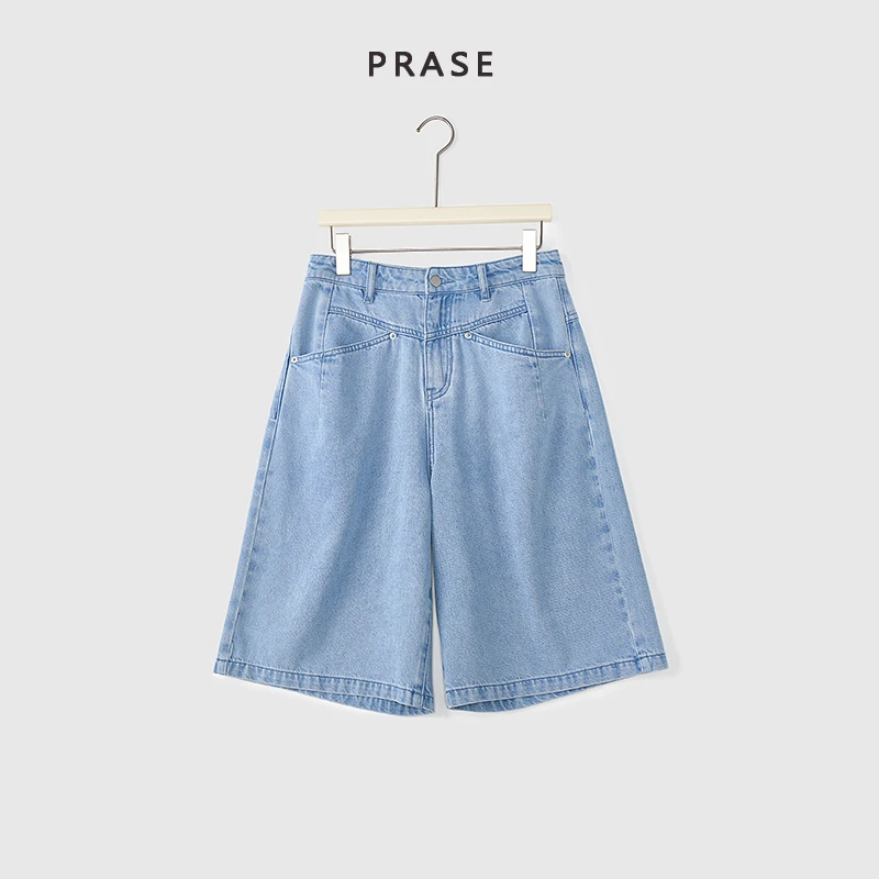 PRASE·噜【率性街头】天丝棉微胖轻奢设计款夏水洗牛仔短裤PR504E28