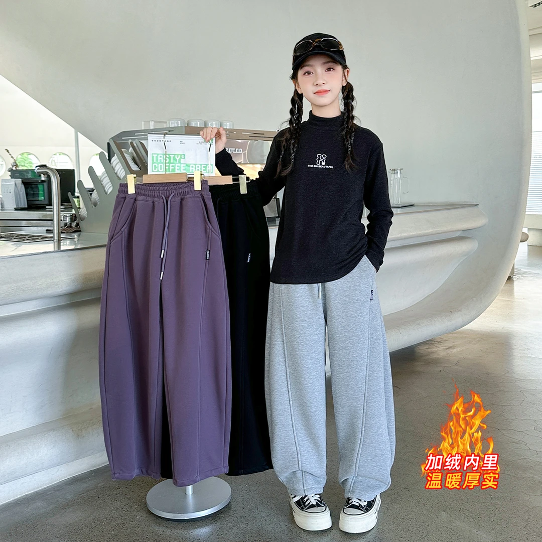女童2025新款加绒裤子秋冬外穿洋气冬装休闲中大童长裤Q61637