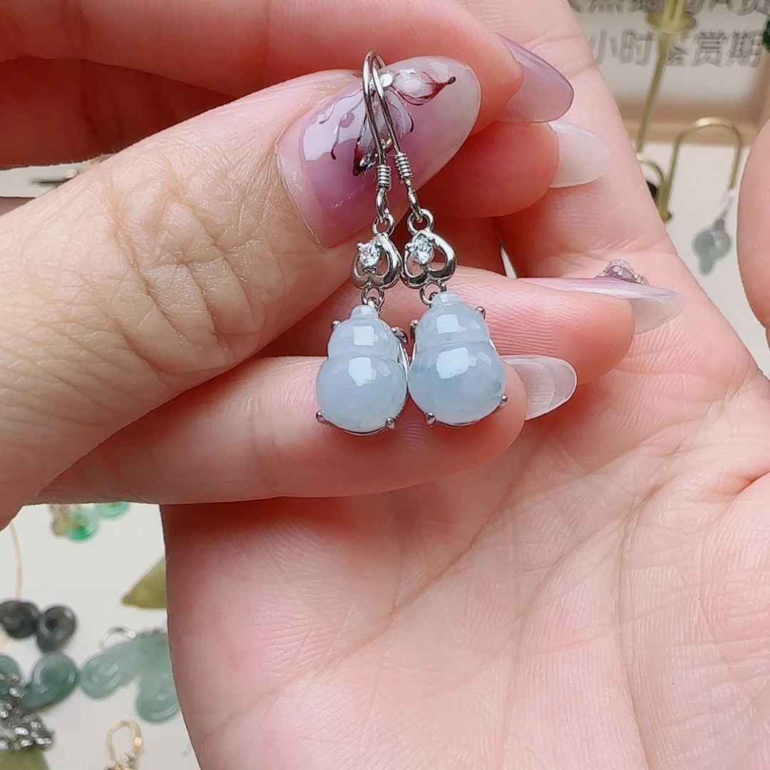 翡翠银S925镶嵌耳饰耳钩款