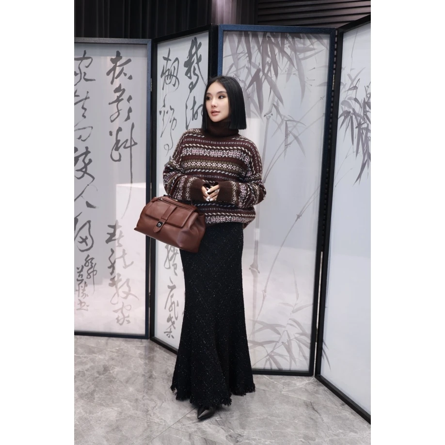 SARA【妙妙精选】月光流萤-时尚气质秋冬轻奢羊毛半裙9932