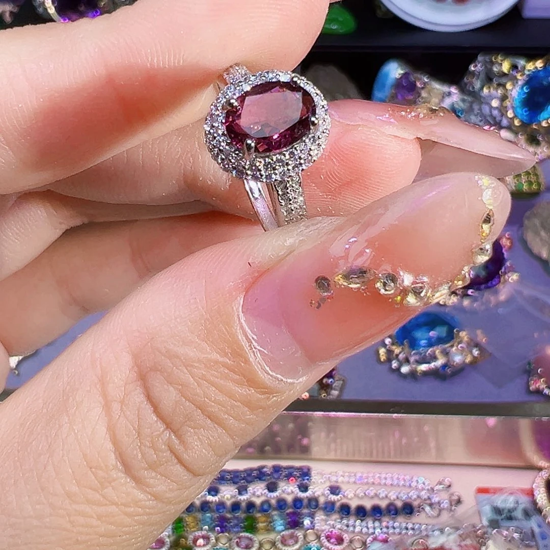 碧玺戒指银S925镶嵌碧玺