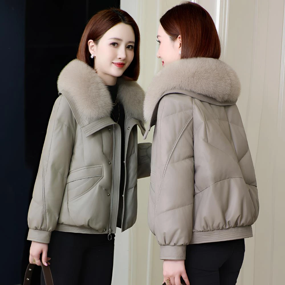 海宁皮衣大毛领加厚外套2025新款冬季女款小个子皮羽绒棉服女短款