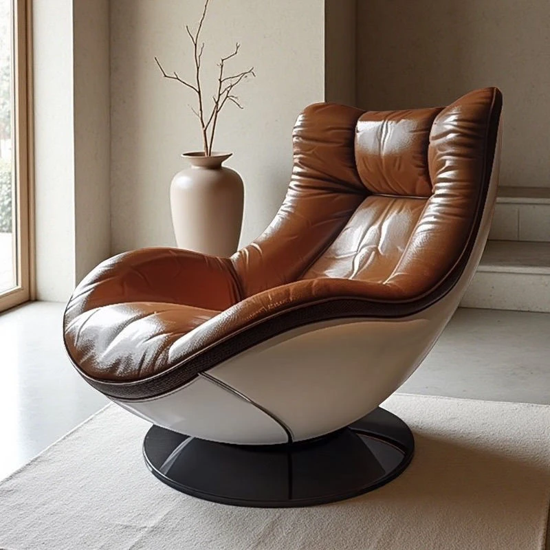 林氐家具中古真皮单人沙发轻奢沙发椅休闲古风设计师高级单椅高