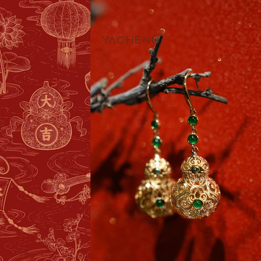 925银耳饰 【雅丞珠宝】祈福系列古法花丝葫芦耳饰带包装礼盒