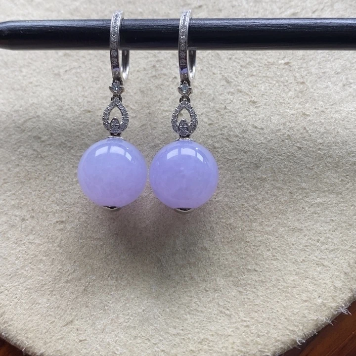 翡翠吊坠(不含链)18K金镶嵌翡翠冰红紫色耳坠