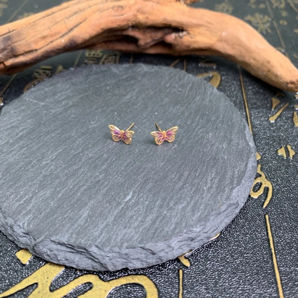 18k金蝴蝶耳钉-多样性发一-250122006-定制标签撕毁不退换