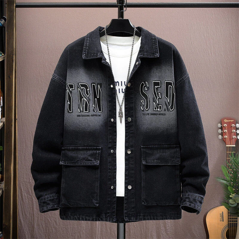 2025春秋季潮流宽松牛仔棉质外套学生青少年休闲帅气夹克男士5806