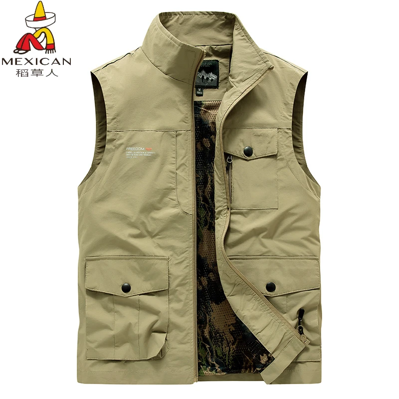稻草人夏季新款大码马甲背心男士中年户外摄影防水钓鱼马甲外套