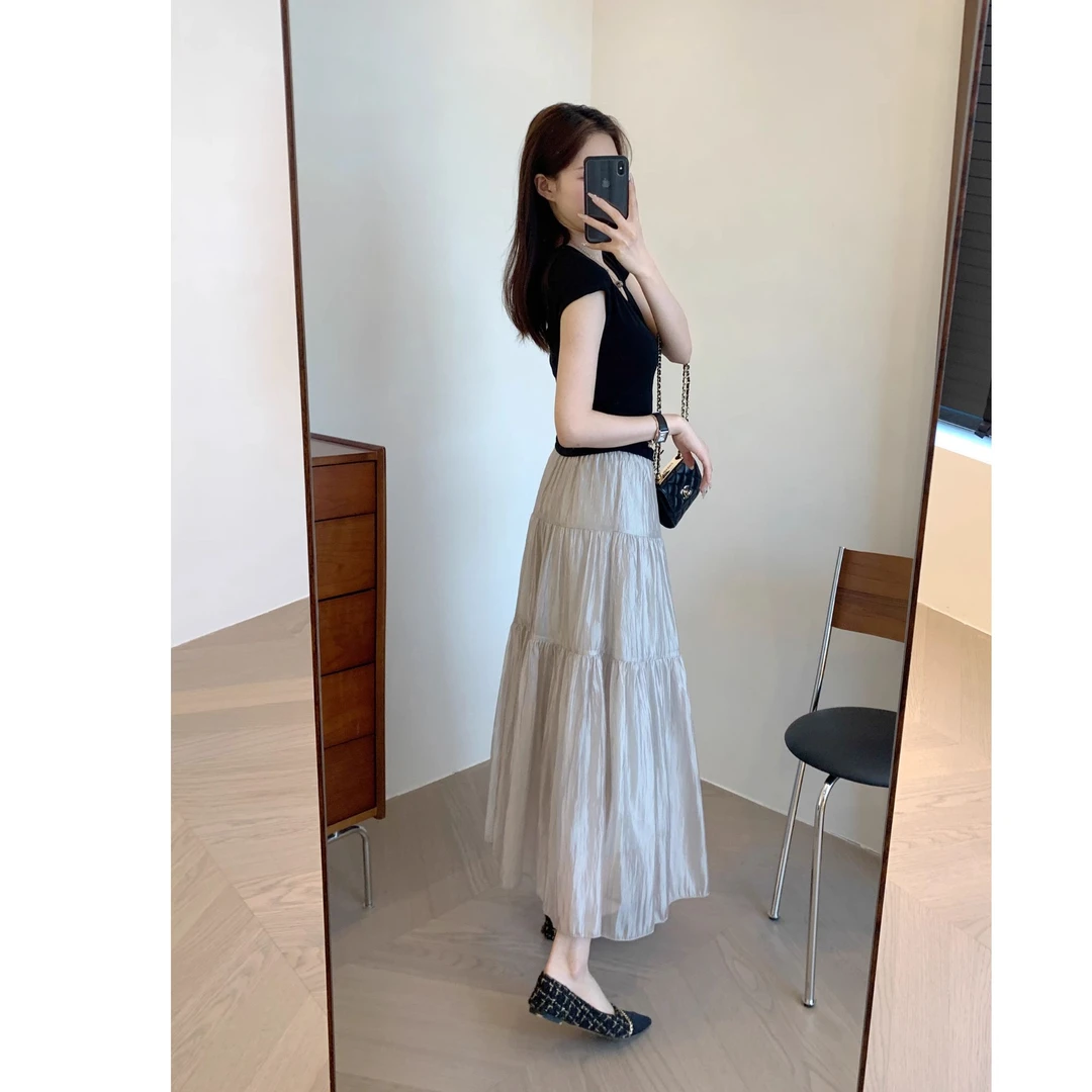 拉夏贝尔半身裙女2025年春秋新款轻盈柔软A字裙中长半裙蛋糕裙子