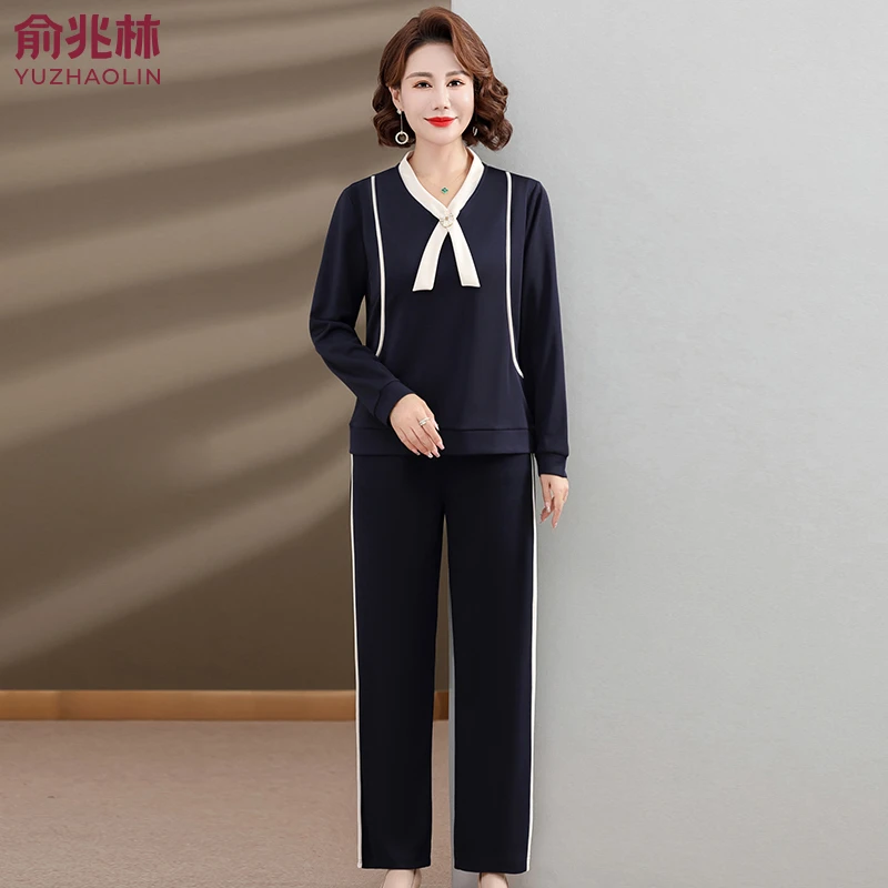 俞兆林中年妈妈春季运动服套装中老年人女春秋卫衣宽松大码两件套