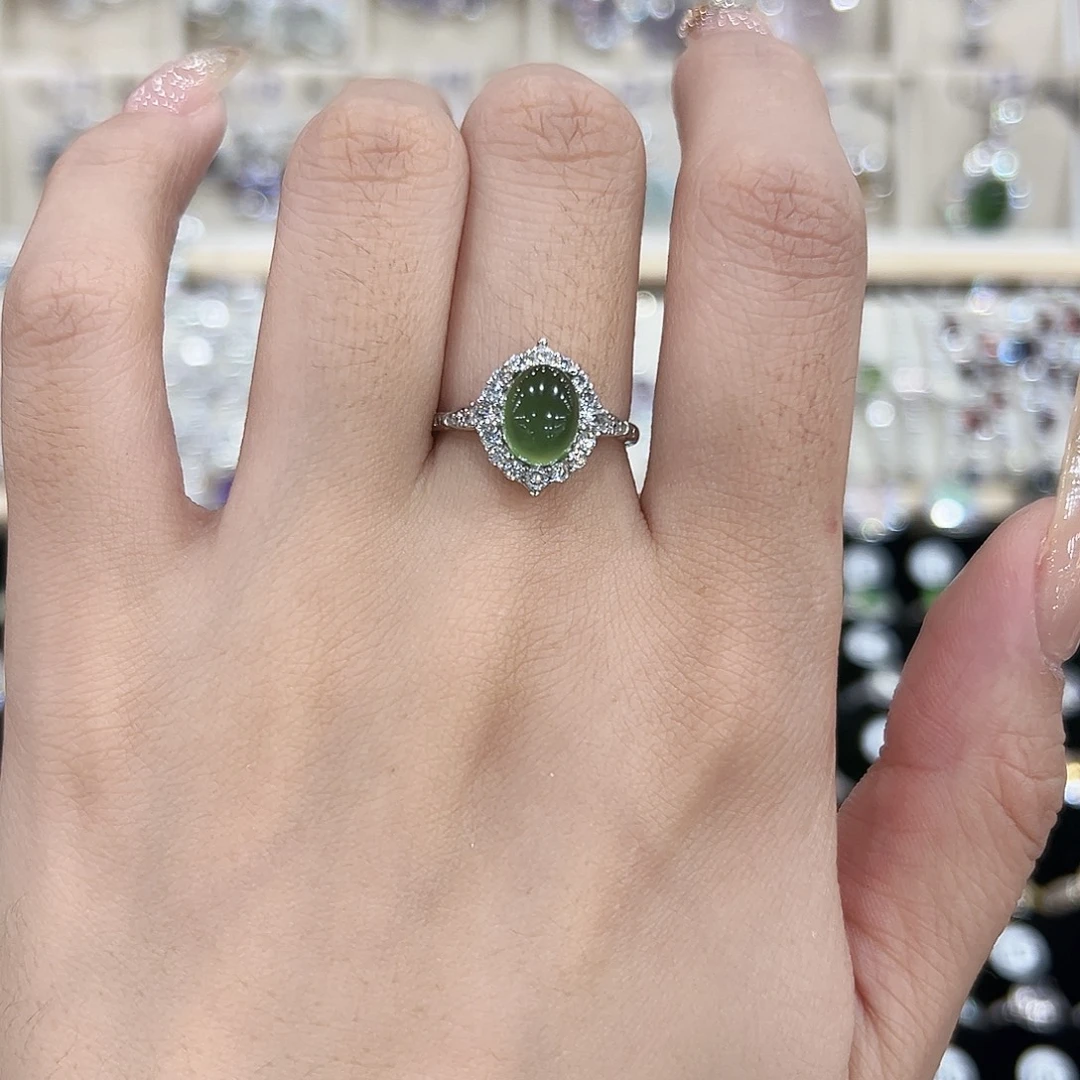 岫玉银S925镶嵌戒指