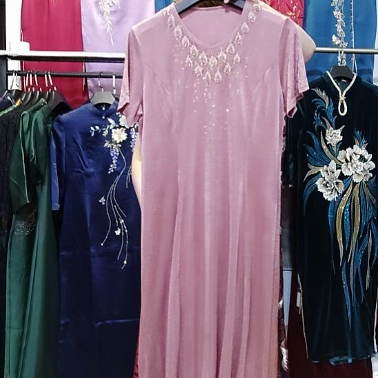 豆沙红v领重工长款连衣裙6xl150-160斤