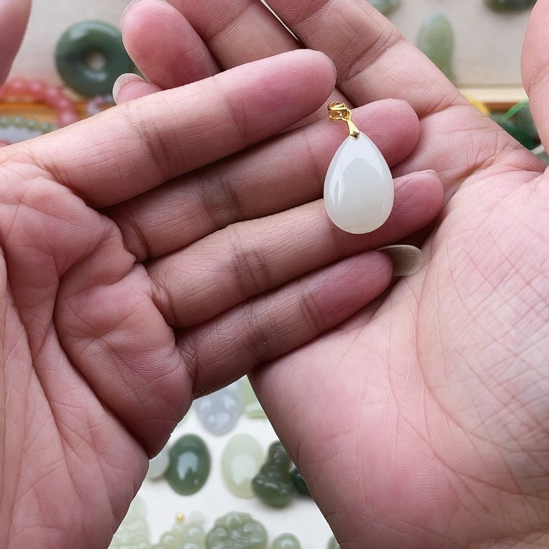 和田玉银S925镶嵌吊坠(不含链)