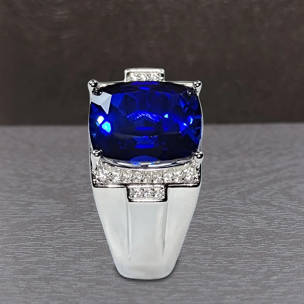 培育蓝宝石戒指镶嵌S925银镀金戒指设计KSJ1112