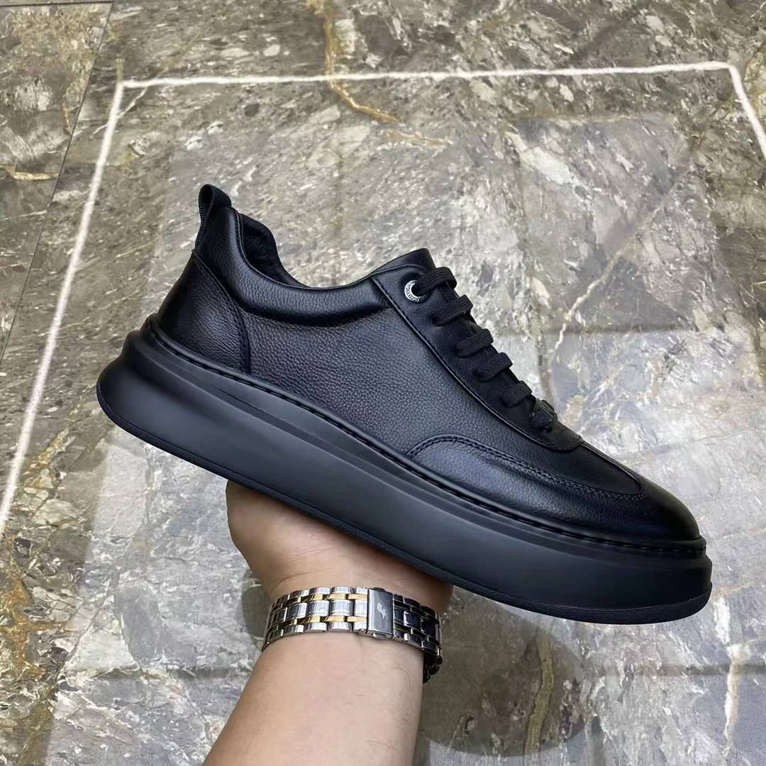 头层牛皮男鞋秋冬新款韩版真皮透气百搭潮流男士休闲皮鞋厚底板鞋