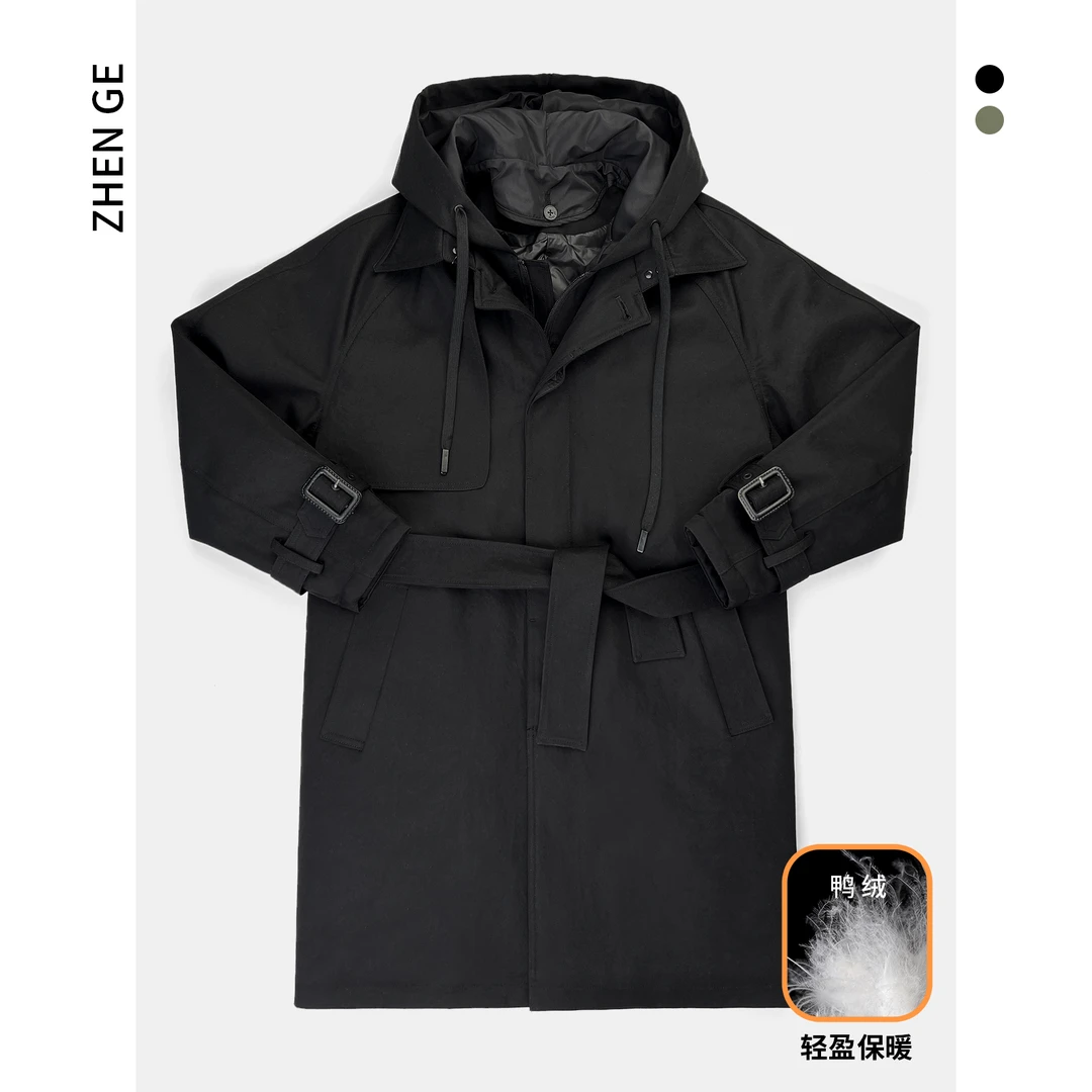 甄哥定制*冬季新国标90%白鸭绒时尚中长款加厚连帽宽松防风保暖