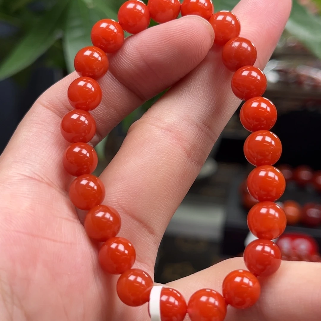 南红玛瑙未镶嵌手链川料景红手串8+