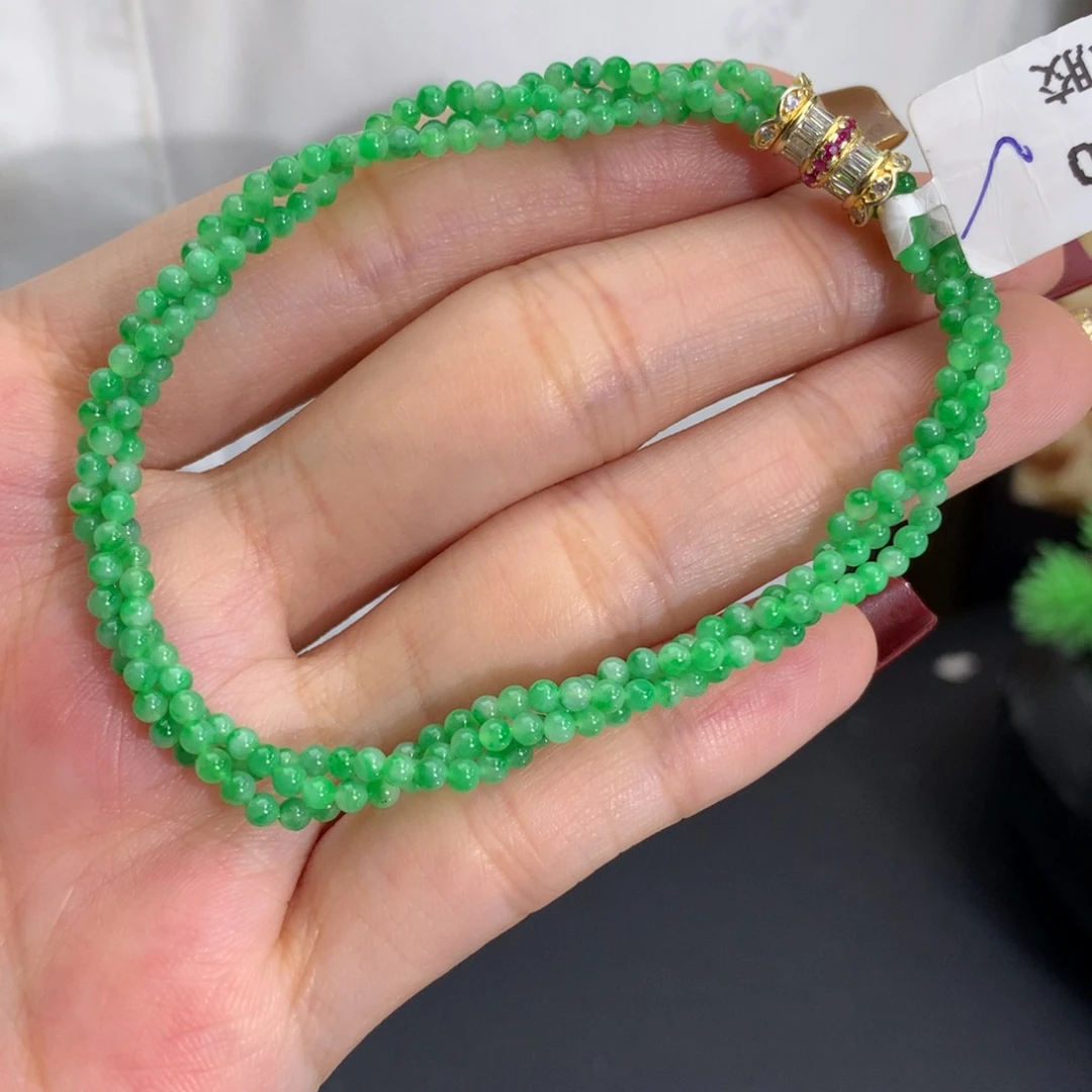 翡翠未镶嵌手串胶润阳绿小精品手串