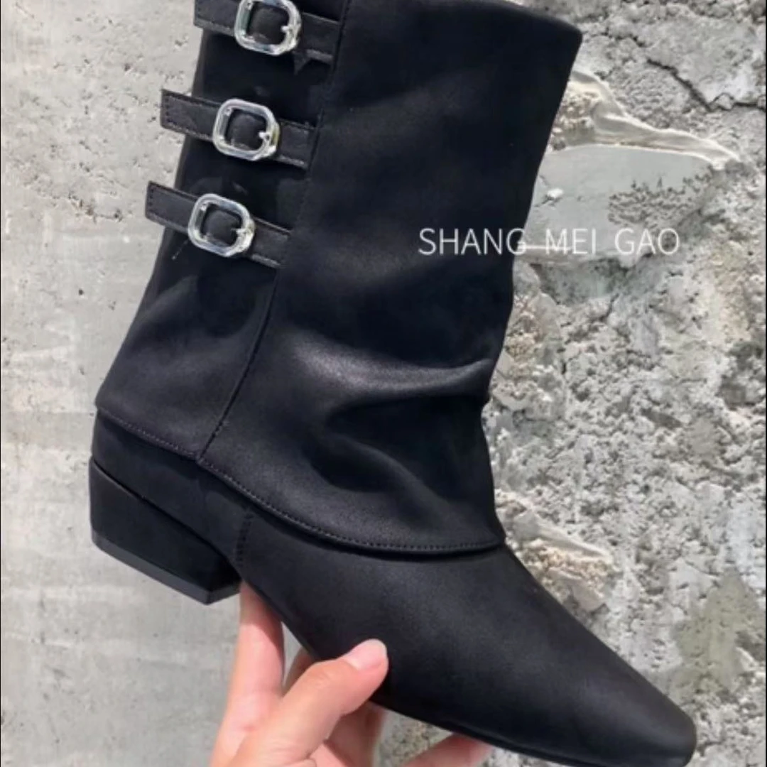 秋冬新款韩版通勤瘦瘦简约粗跟裸靴短靴828-03(加绒)