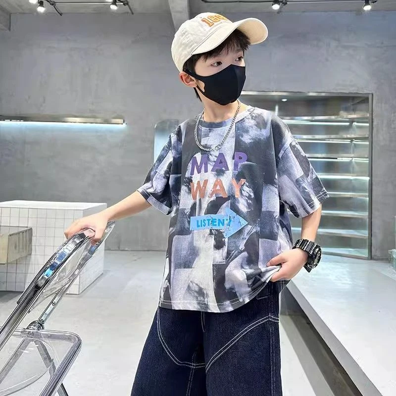 新款男童夏季薄款纯棉短袖T恤卡通印花休闲宽松恤吸汗抗起球上衣