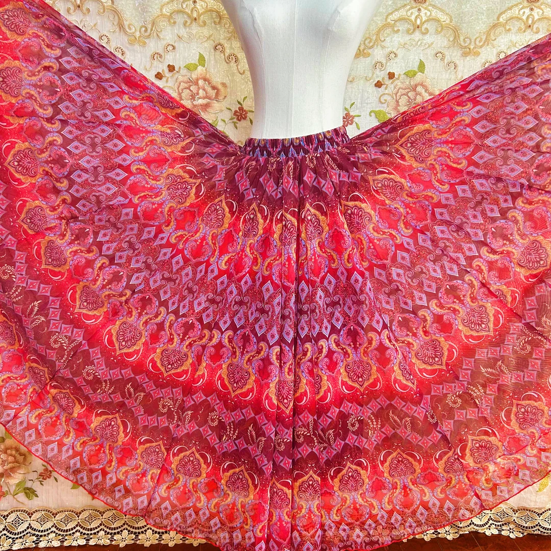 新疆沙艾德莱斯半身裙720°度-波点-双横花裙