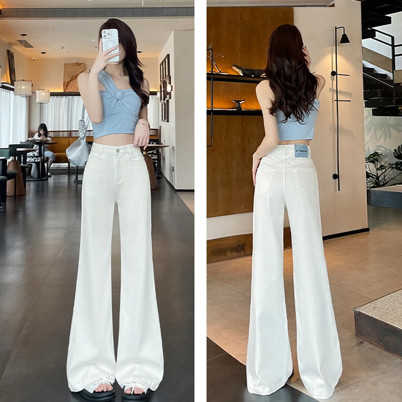 莱赛尔天丝牛仔裤女宽腿喇叭裤夏款高腰显瘦弹力拖地不贴腿百搭