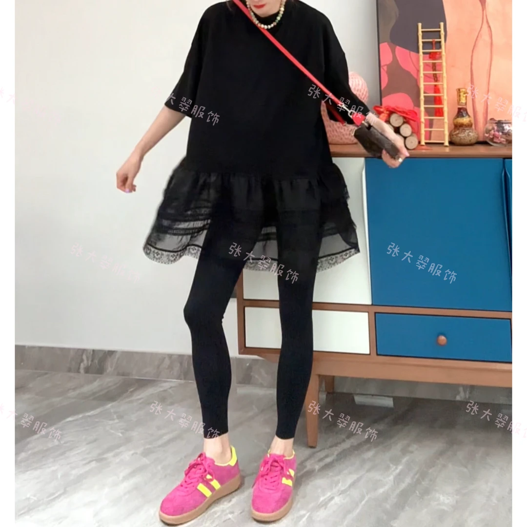 柔美风短袖少女风蕾丝宽松型T恤显瘦中长款设计感气质