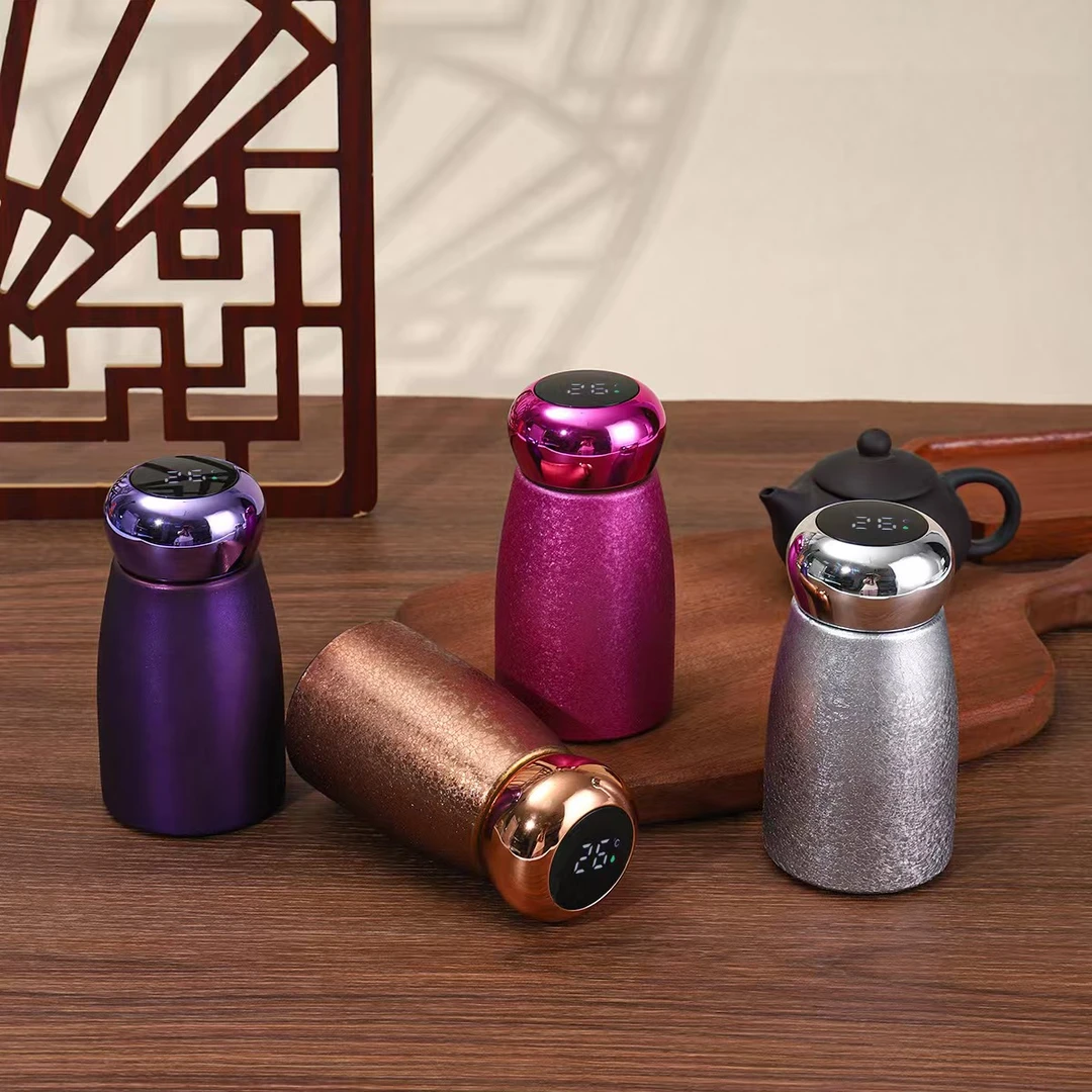 高颜值创意蘑菇杯230ml覆钛内胆保温杯 便携式口袋杯智能显温杯
