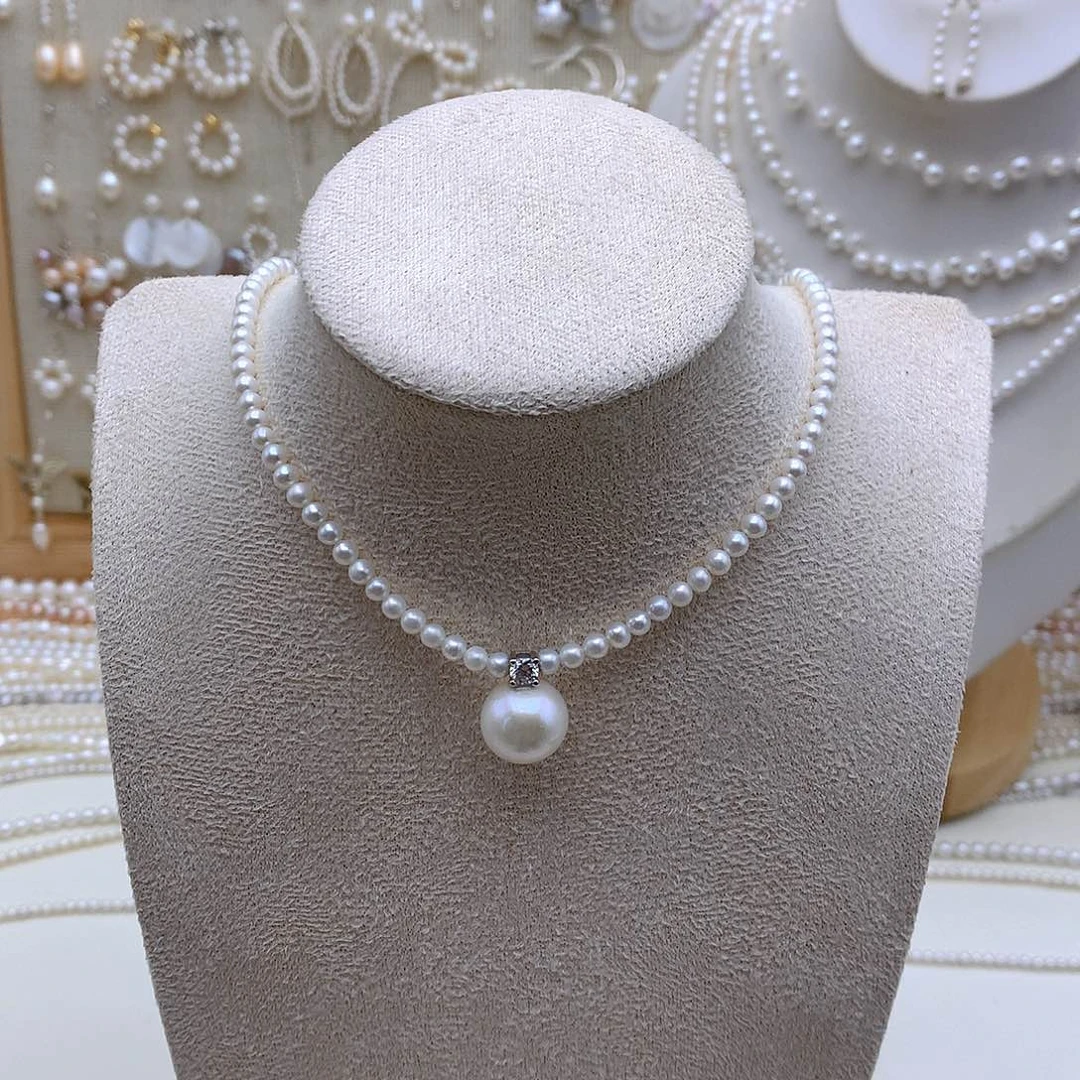 项链银S925镶嵌淡水珍珠