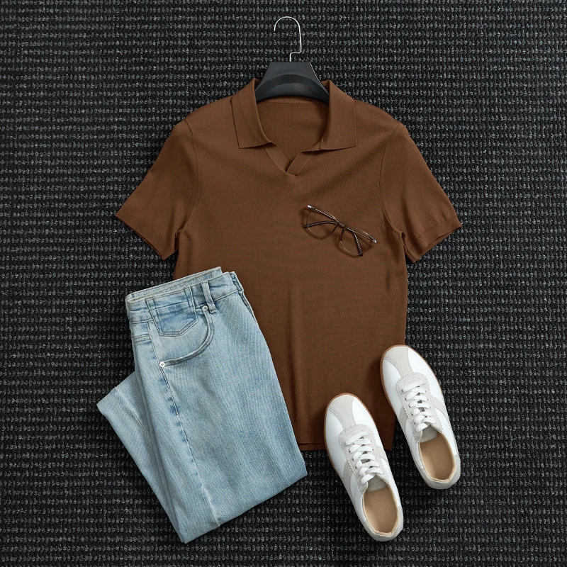 夏季高端商务 冰丝凉感透气面料 男士休闲百搭针织POLO衫短袖T恤