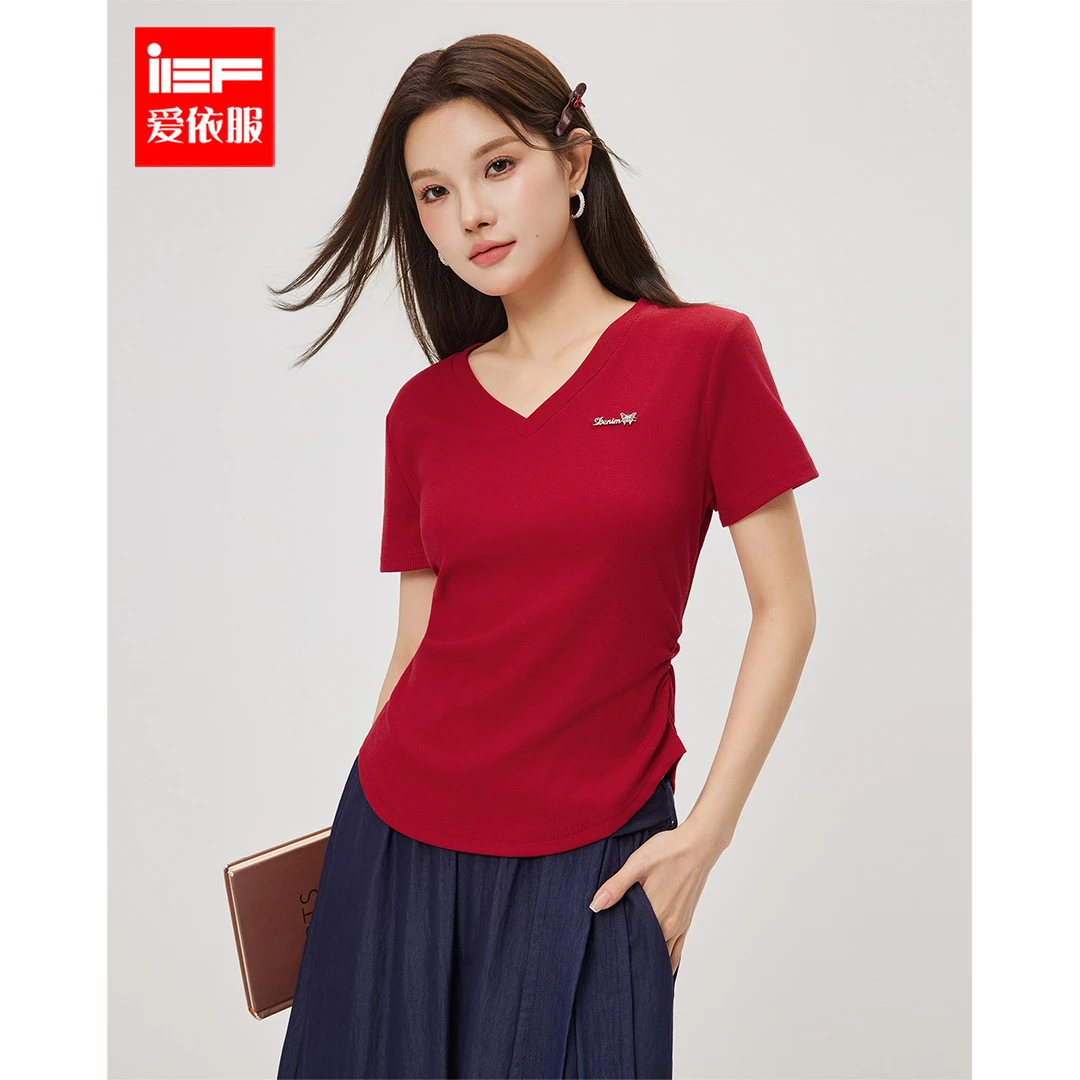IEF/爱依服2025夏季新款韩版成熟通勤气质简约风V领设计百搭上衣