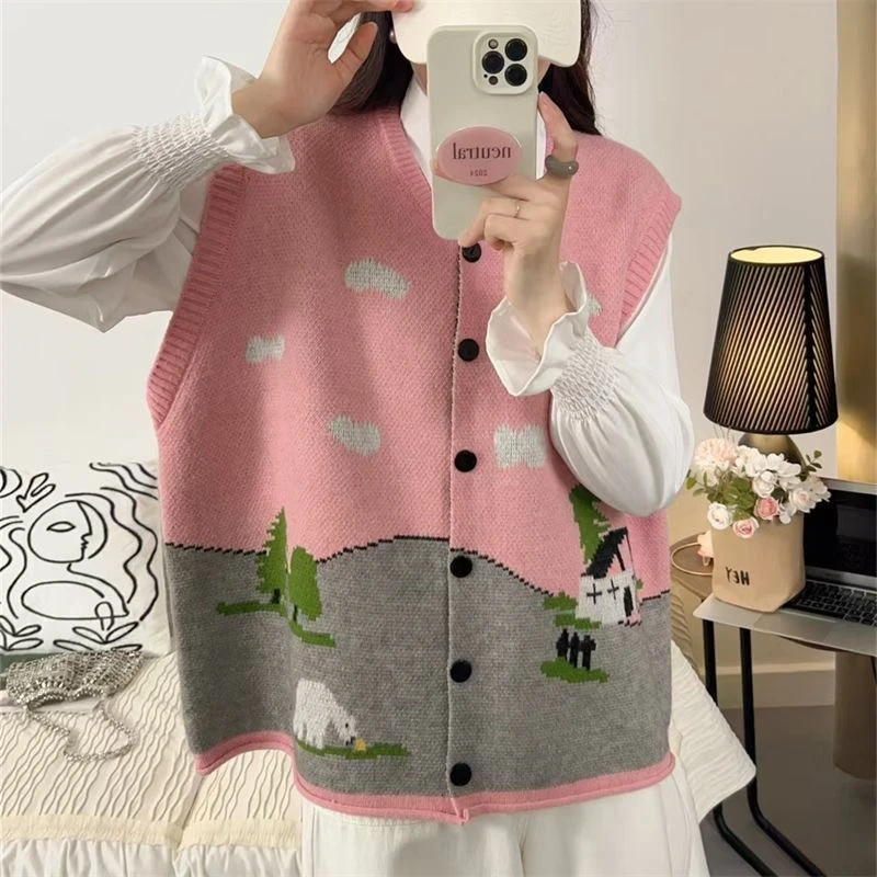 501--550 孤品秋冬款韩版百搭无袖毛衣背心马甲 减龄气质圆领宽松