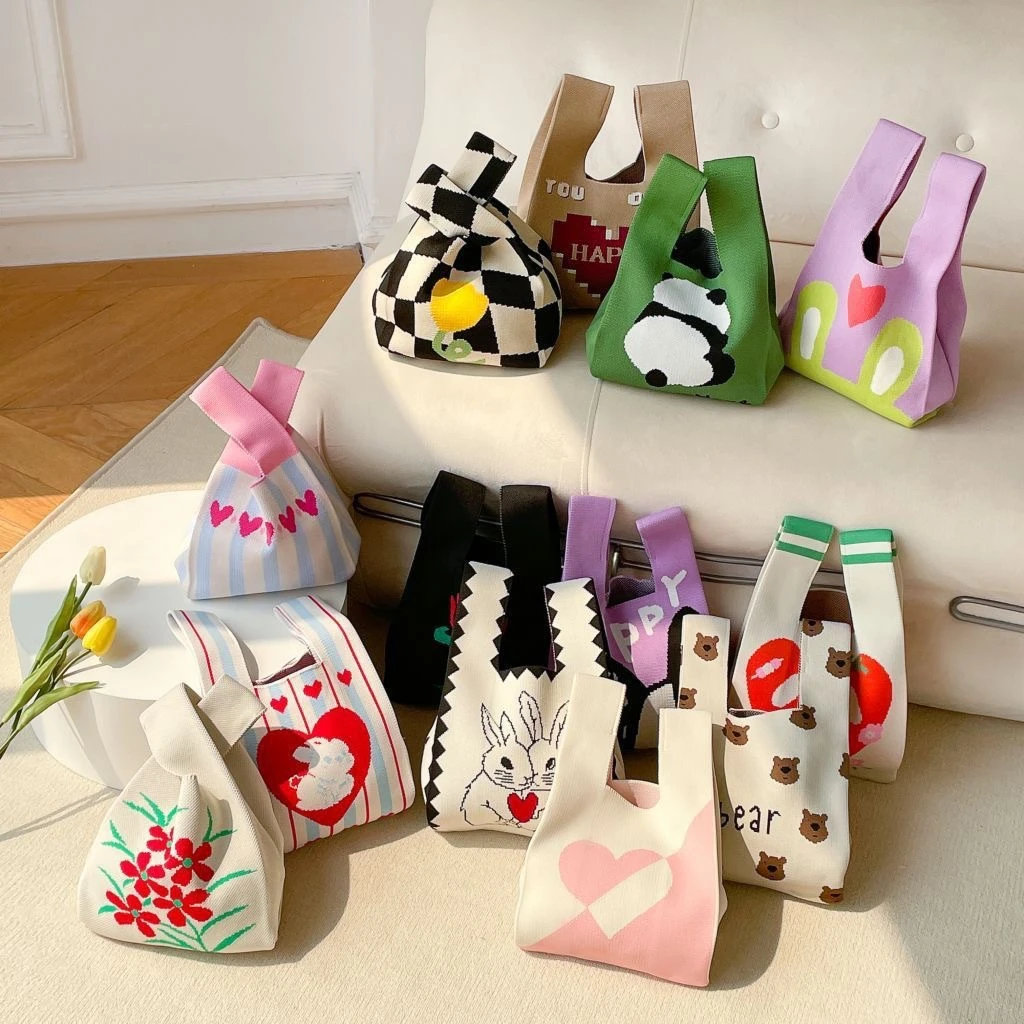 韩国ins针织包包女生背心包小方包新年针织袋手拎包针织包包斜跨