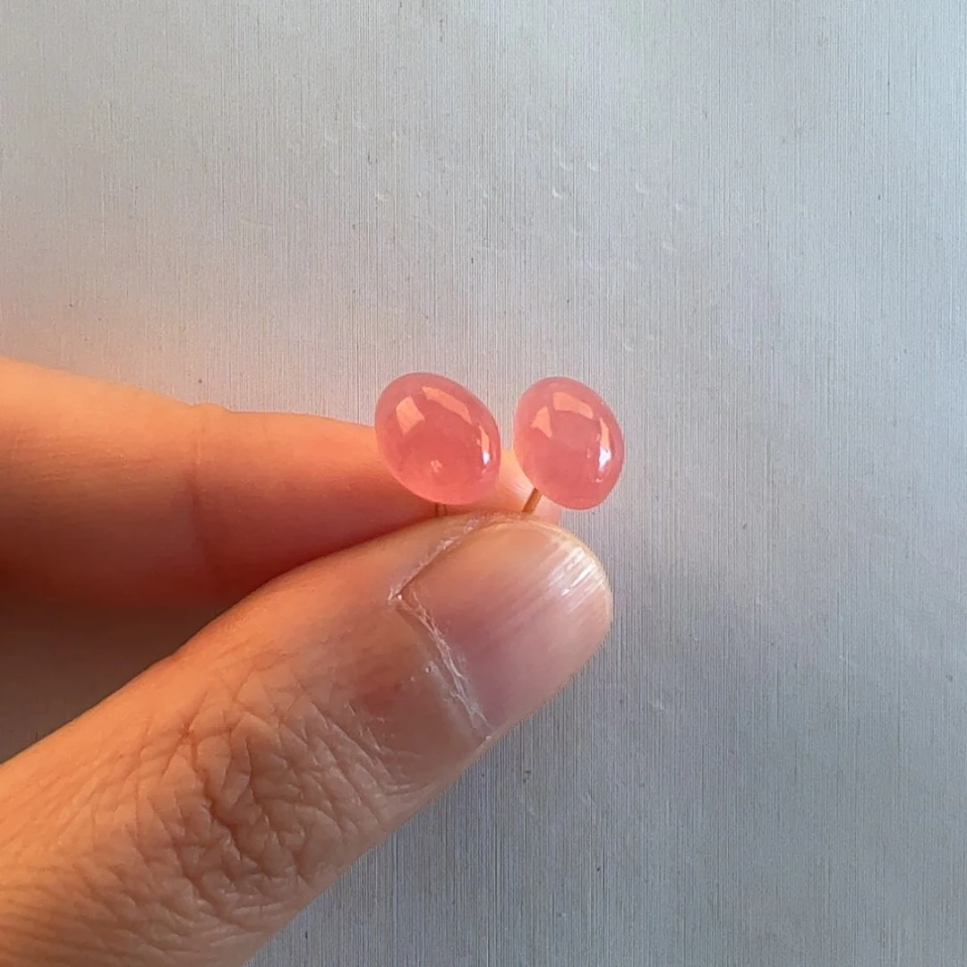 银S925镶嵌菱锰矿（红纹石）耳饰