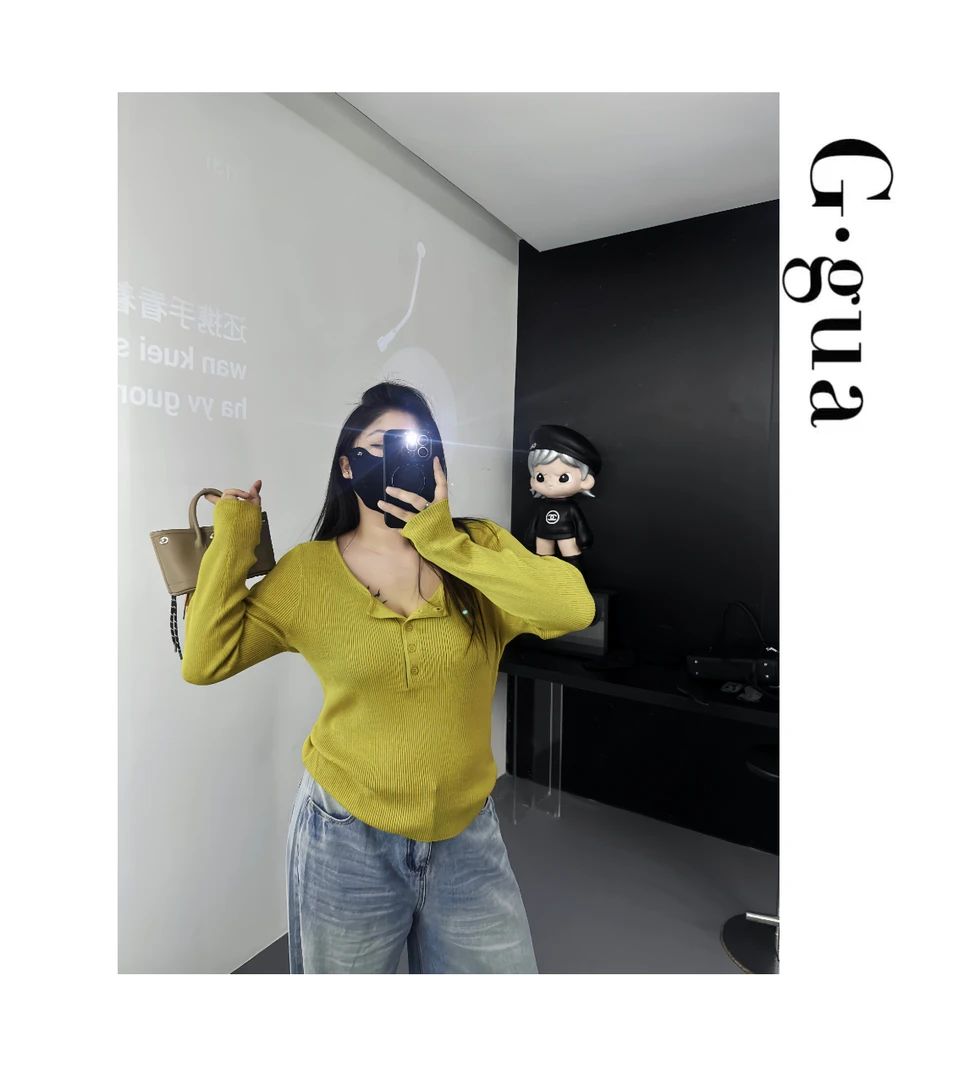 【张_Ggua】大码早秋新款基础百搭慵懒显瘦针织衫+磨边水洗牛仔裤