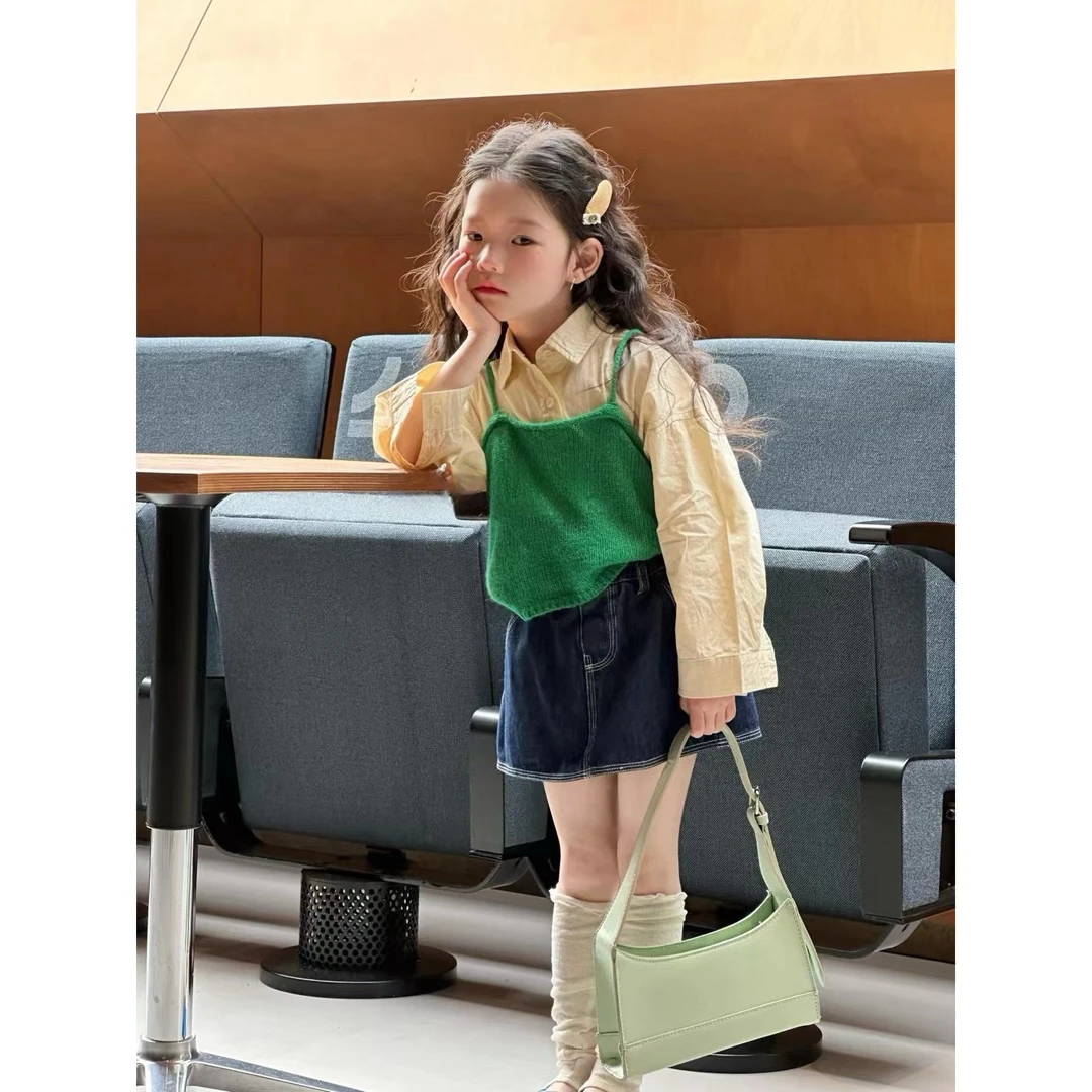 韩国女童针织吊带2025春夏季新款儿童ins纯色背心女宝无袖上衣