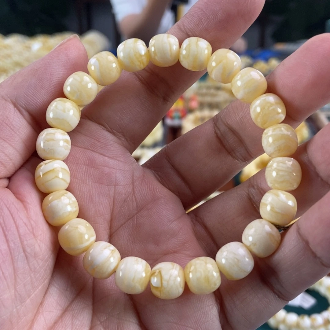 琥珀未镶嵌珠宝奇石10虎皮纹同料串13.2
