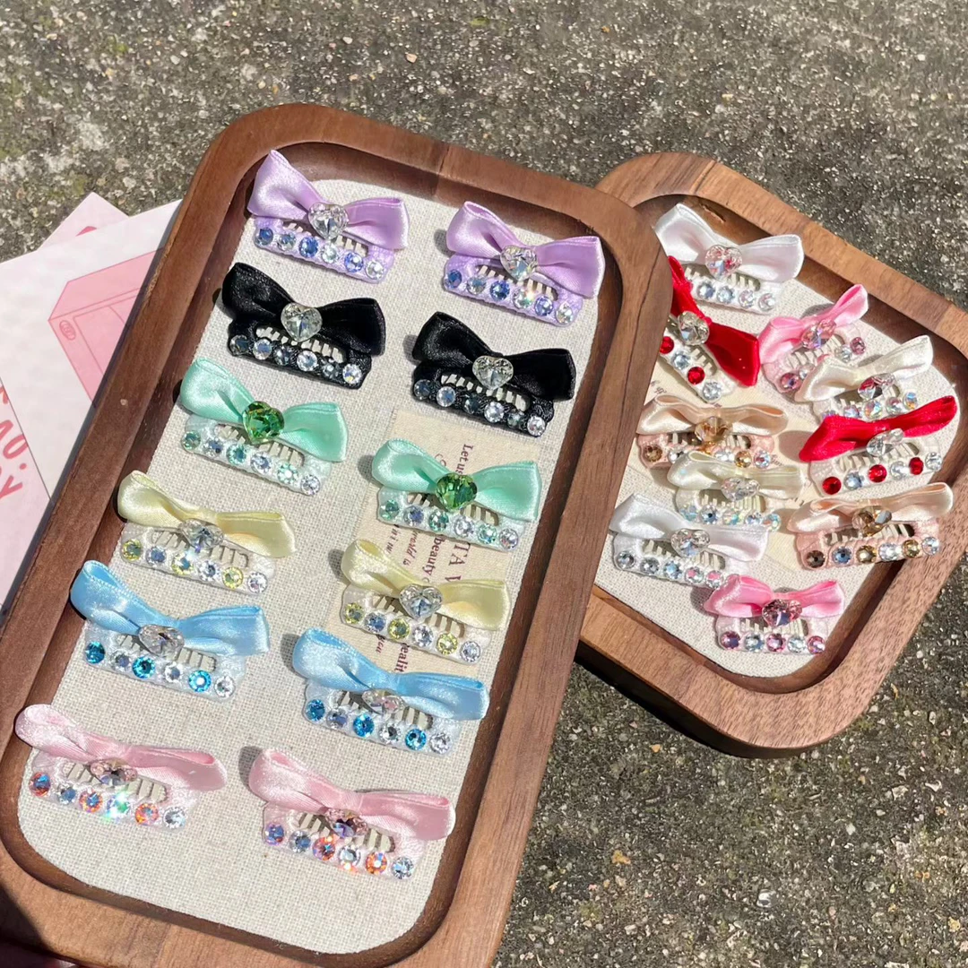 【FUFU萌妮专属】奈奈|全华宠物对夹爆闪立体超迷你不锈钢梳夹彩钻