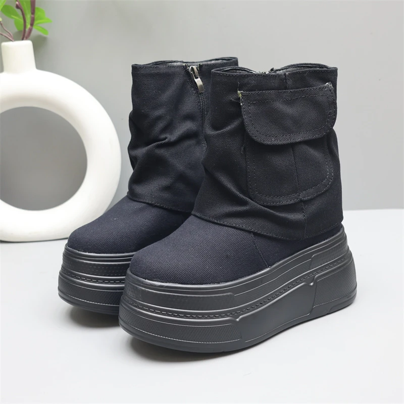 增高修面皮厚款超高跟秋冬高帮鞋百搭筒靴中筒休闲