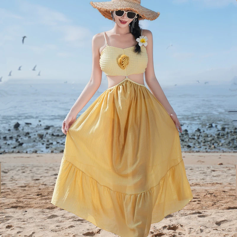 波西米亚海岛温泉度假游泳衣女比基尼分体大长裙百搭泰式泳装新款