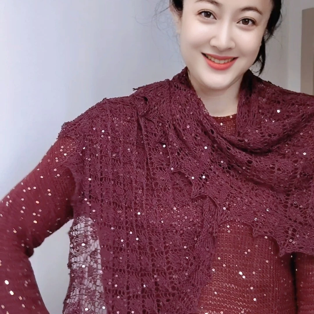 百分莱赛尔天丝亮片编织冬季手工披肩针织秋冬材料包一份含教程