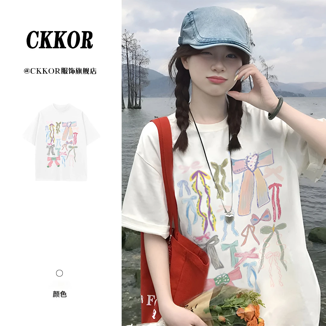 CKKOR夏季新款穿搭学院风印花通勤短袖t恤ins小众设计感休闲上衣