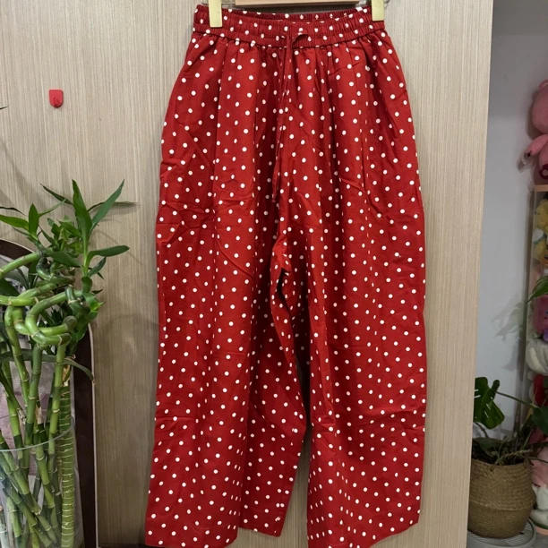 山茶｜百搭高腰阔腿裤防蚊裤夏季休闲裤印花薄款休闲简约波点