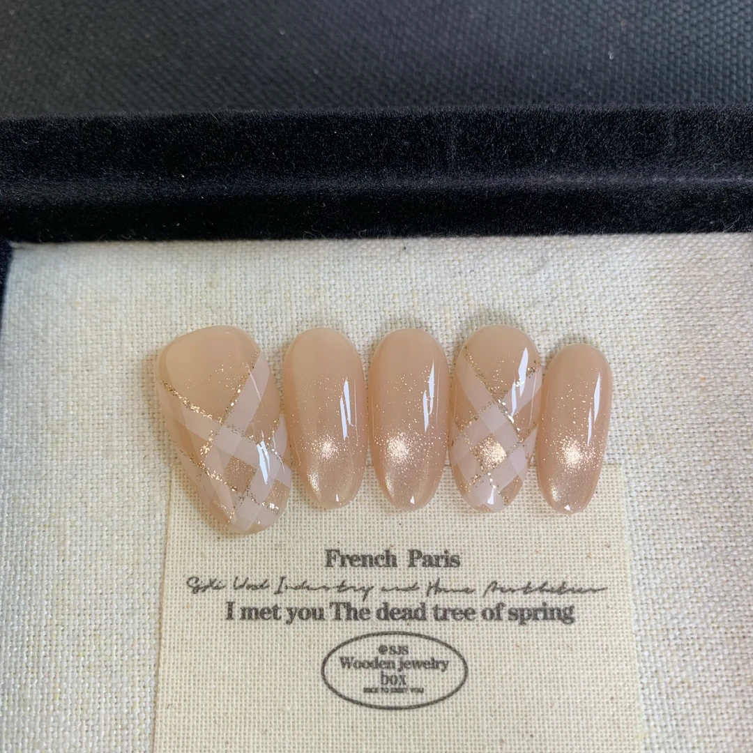 （预）气质格纹纯手工日常纯手工爆款穿戴美甲新款B45