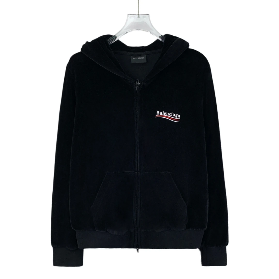 未使用 Balenciaga/巴黎世家 EW0195 黑色logo刺绣卫衣外套 L码