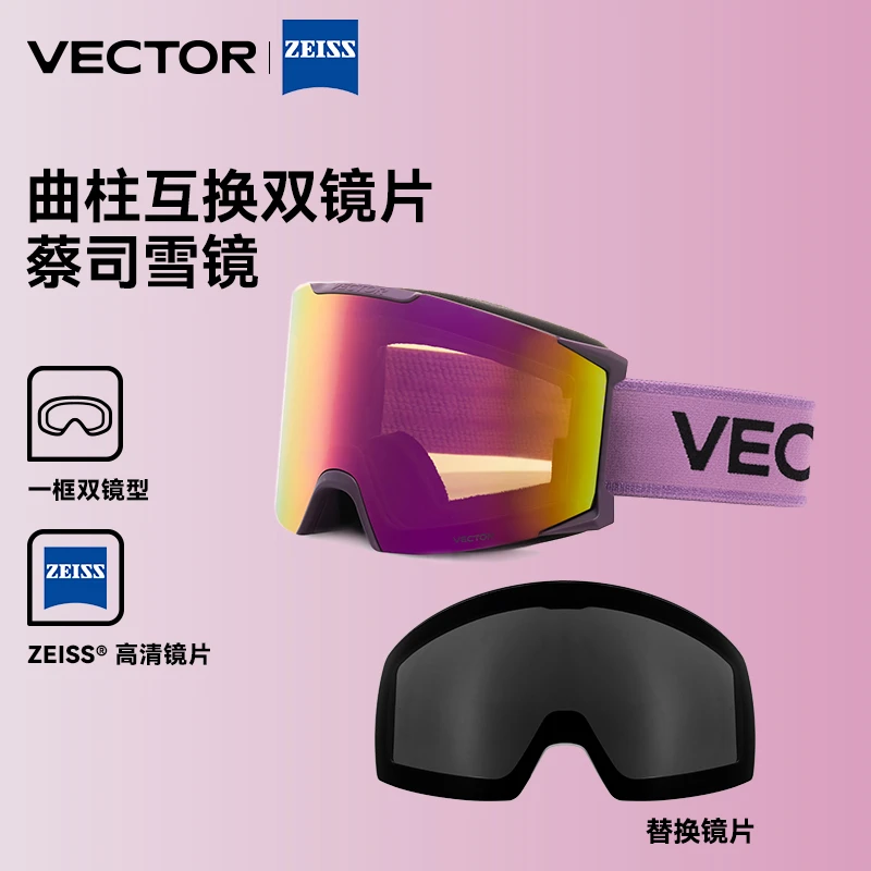 VECTOR&ZEISS【双旦狂欢】磁吸曲柱双镜片防雾单双板雪镜可卡近视