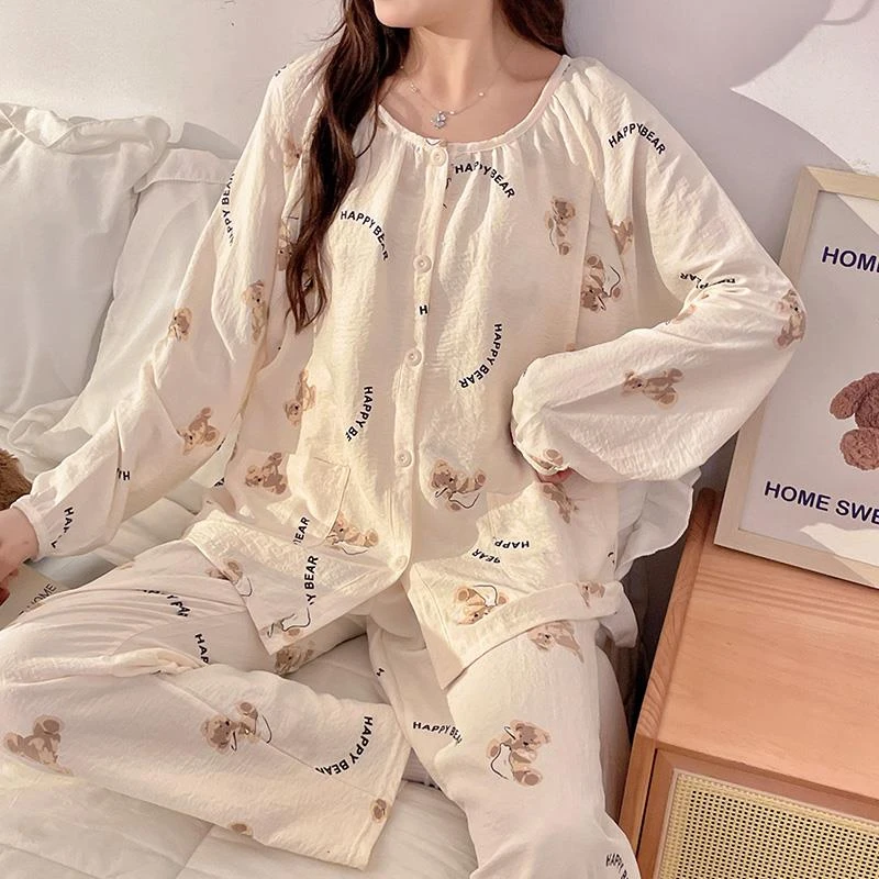 潮走云朵棉月子服夏季薄款产后带胸垫孕妇睡衣春夏哺乳产妇两件套